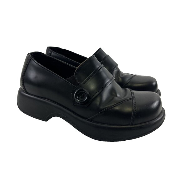 Dansko Platform Loafer Black Leather Button Slip On Comfort Womens 37 US 6.5 - Picture 1 of 16